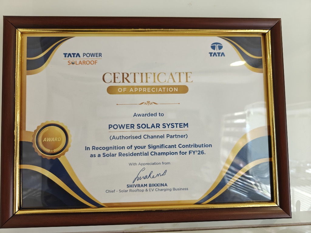 TATA Power Solaroof Certificate of Appreciation